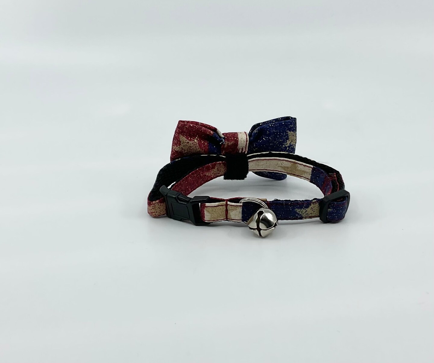 Patriotic Cat Collar With Optional Flower Or Bow Tie Gold  Stars On Red And Blue Stripes Breakaway Collar Adjustable Sizes S Kitten, M, product 4