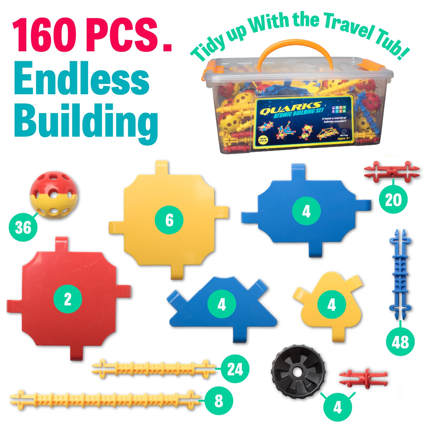 USA Toyz Quarks STEM Building Toys Construction Set - 160 Pc
