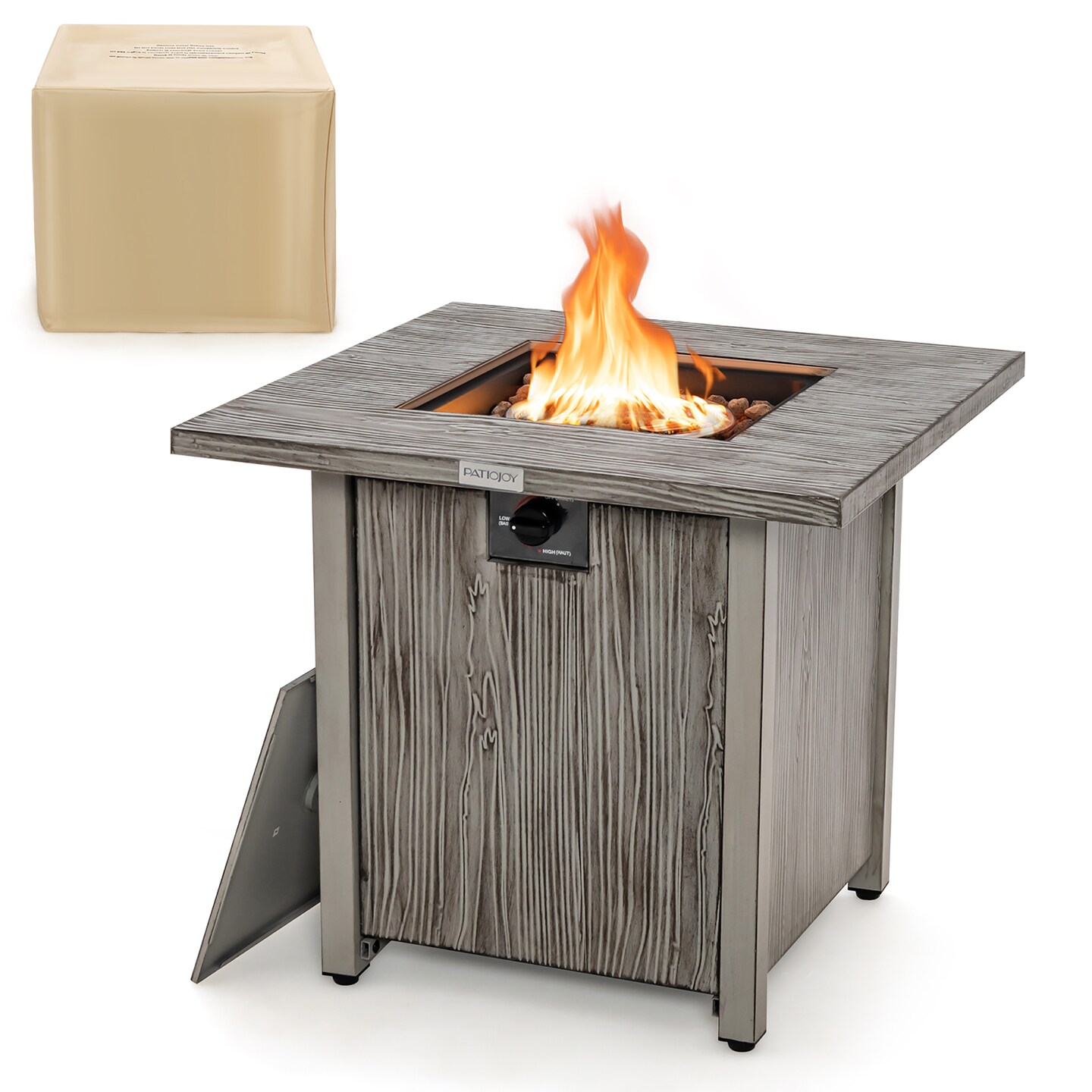 Costway 28&#x27;&#x27; Patio Square Fire Pit Table 40,000 BTU Propane Gas Table with Lid &#x26; Lava Rocks