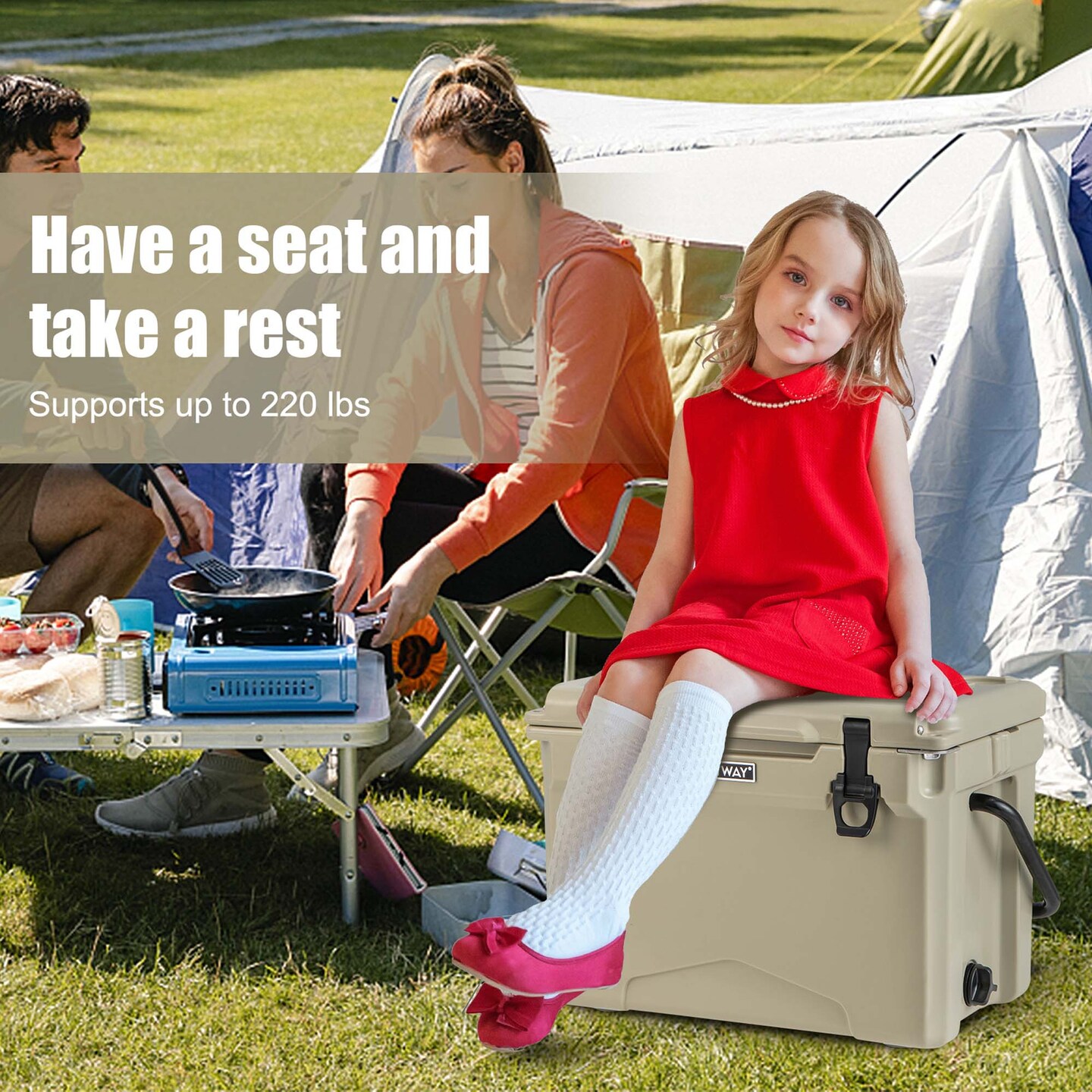 Costway 25 QT Portable Cooler Rotomolded Ice Chest Insulated Ice Box for 5-7 Days Charcoal/Tan