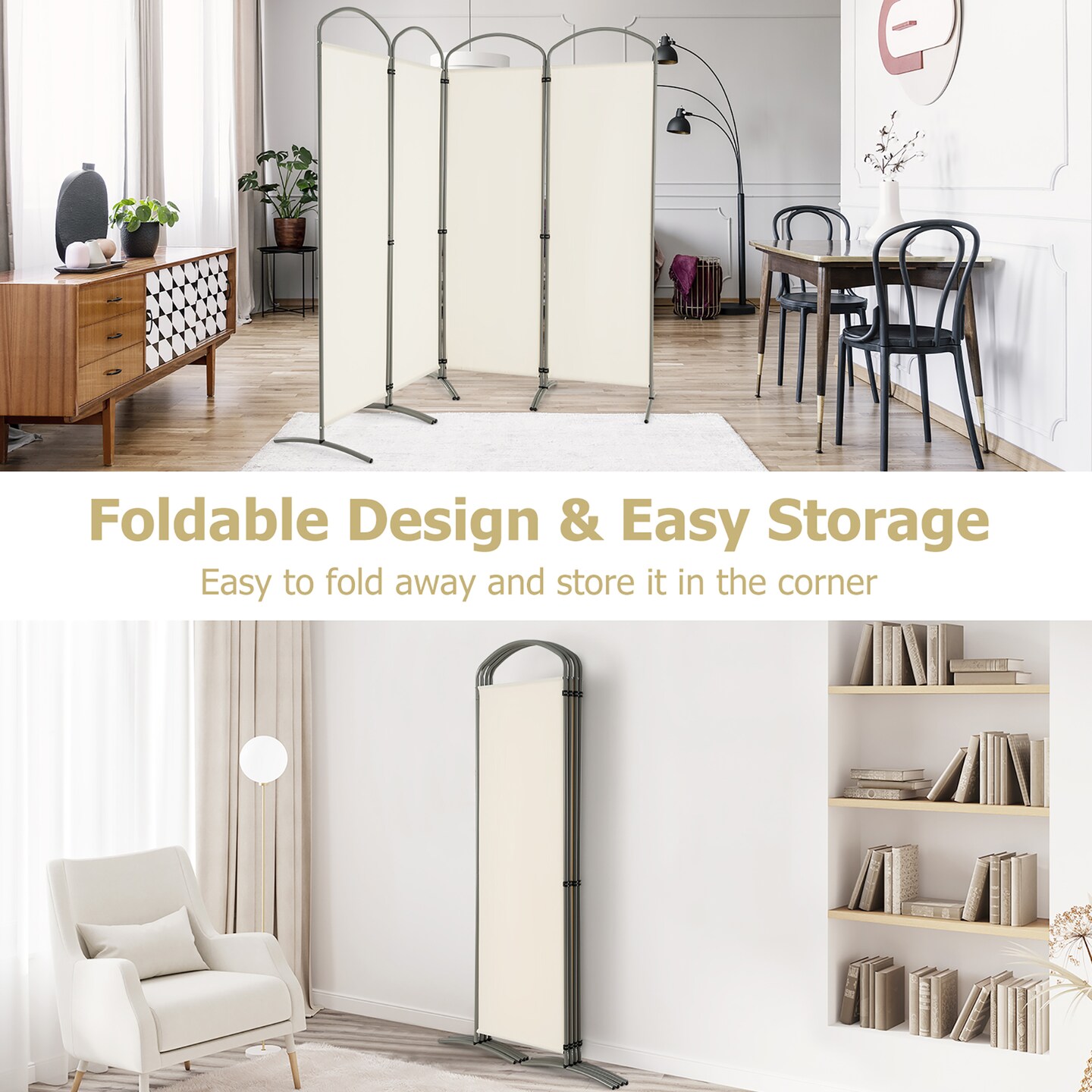 Costway 4 Panels Folding Room Divider 6 Ft Tall Fabric Privacy Screen Black/Brown/Grey/White