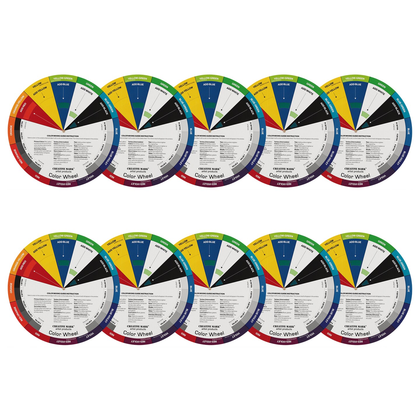 Creative Mark Double-Sided Color Wheel Mixing Guide 9.25", 60 Colors, Munsell System Based, for Artists, Professionals, Students, Teachers