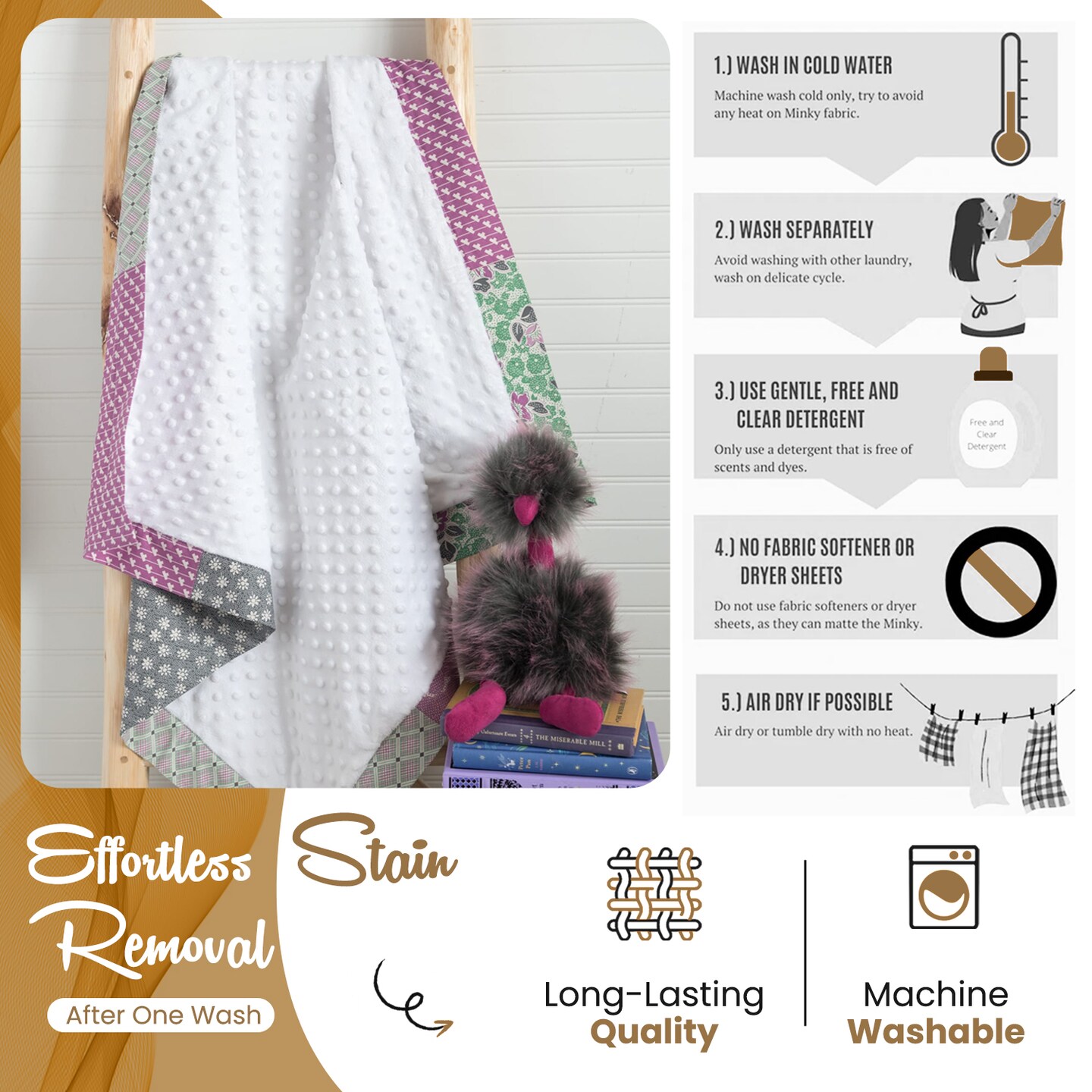 FabricLA Minky Fabric by The Yard | Oeko-TEX Certified Plush Fabric | Soft Minky Dimple Dot Cuddle Fabric | 60" inches Wide | Baby Blanket, Apparel, Throws