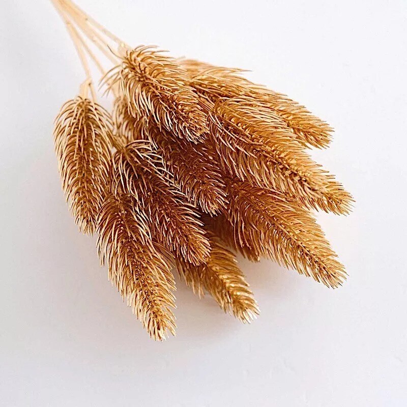 4 Gold Metallic Artificial Pine Grasses