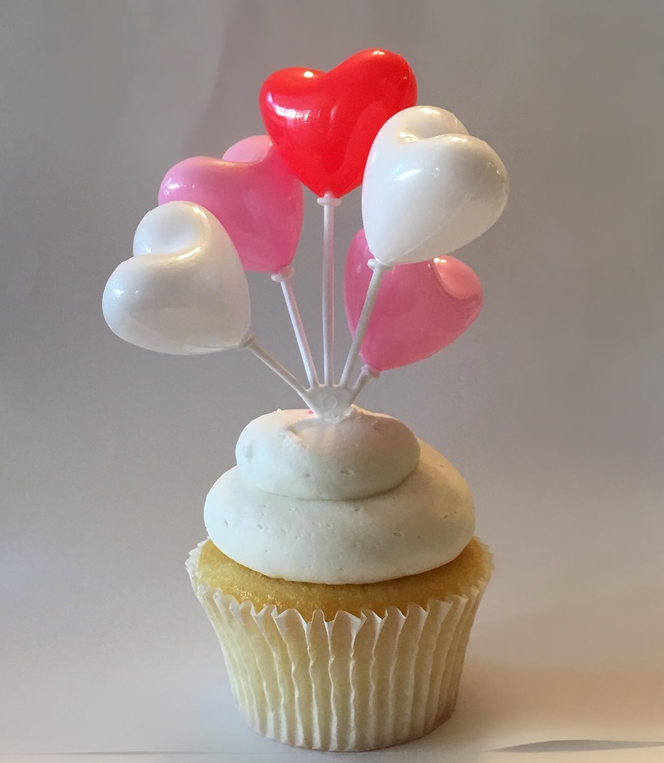 Red, White, Pink Heart Shaped Balloon Cluster Cake, Cupcake or Candy Toppers Love Wedding 3 Pics Per Order