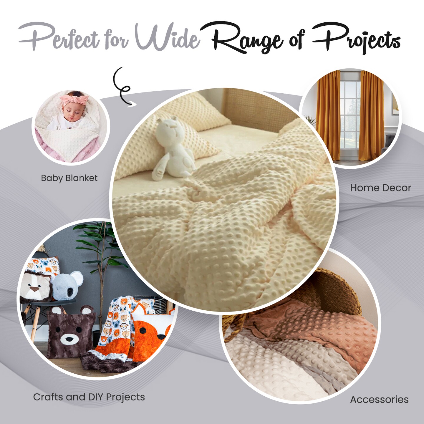 FabricLA Minky Fabric by The Yard | Oeko-TEX Certified Plush Fabric | Soft Minky Dimple Dot Cuddle Fabric | 60" inches Wide | Baby Blanket, Apparel, Throws