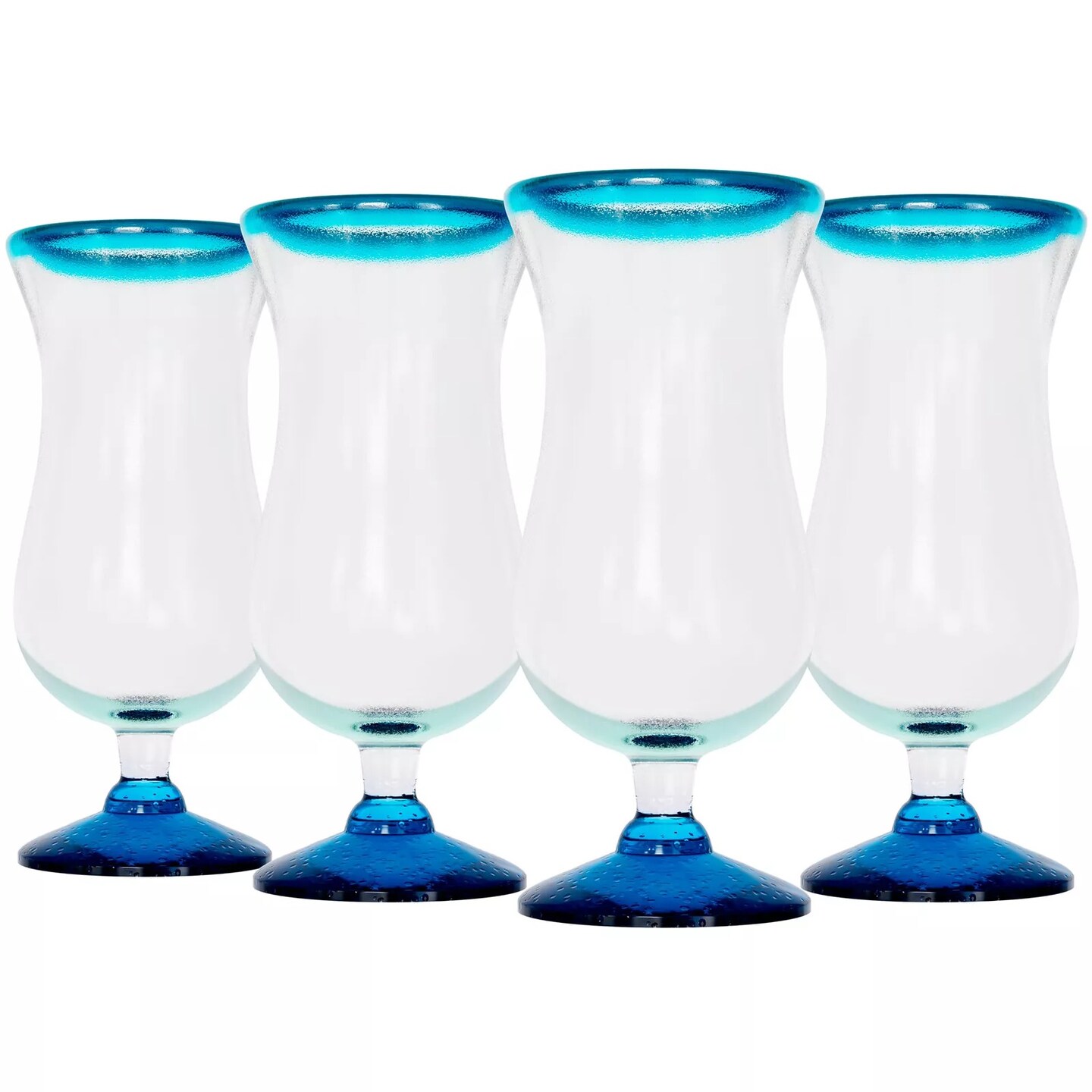 Amici Home Authentic Mexican Handmade 16 oz Hurricane Glass, Set of 4 - Aqua Rim