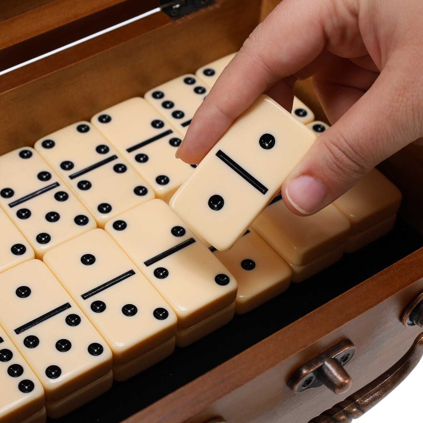 WE Games Double 12 Dominoes in Wooden Treasure Box, Ivory Color