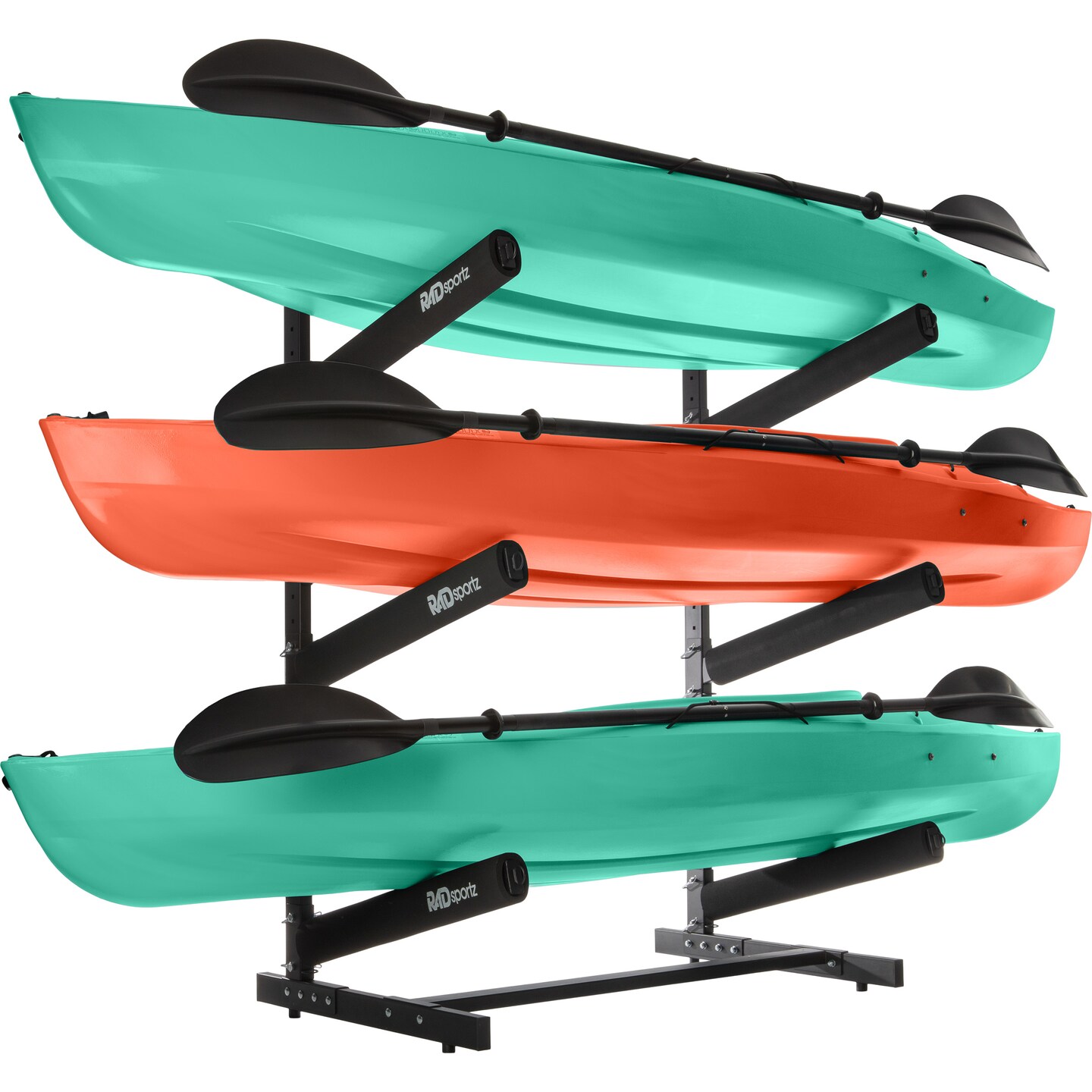 Kayak Storage Rack - 3-Level Freestanding Adjustable Stand With Padded Arms And 300Lb Capacity For Canoes Sup Or