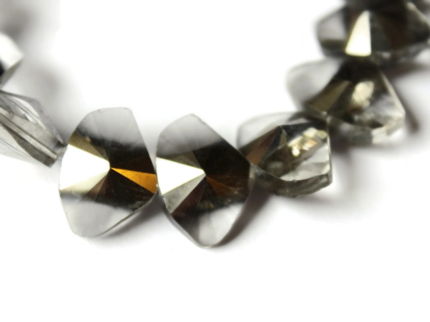 30 13mm Faceted Triangle Silver and Clear Crystal Beads