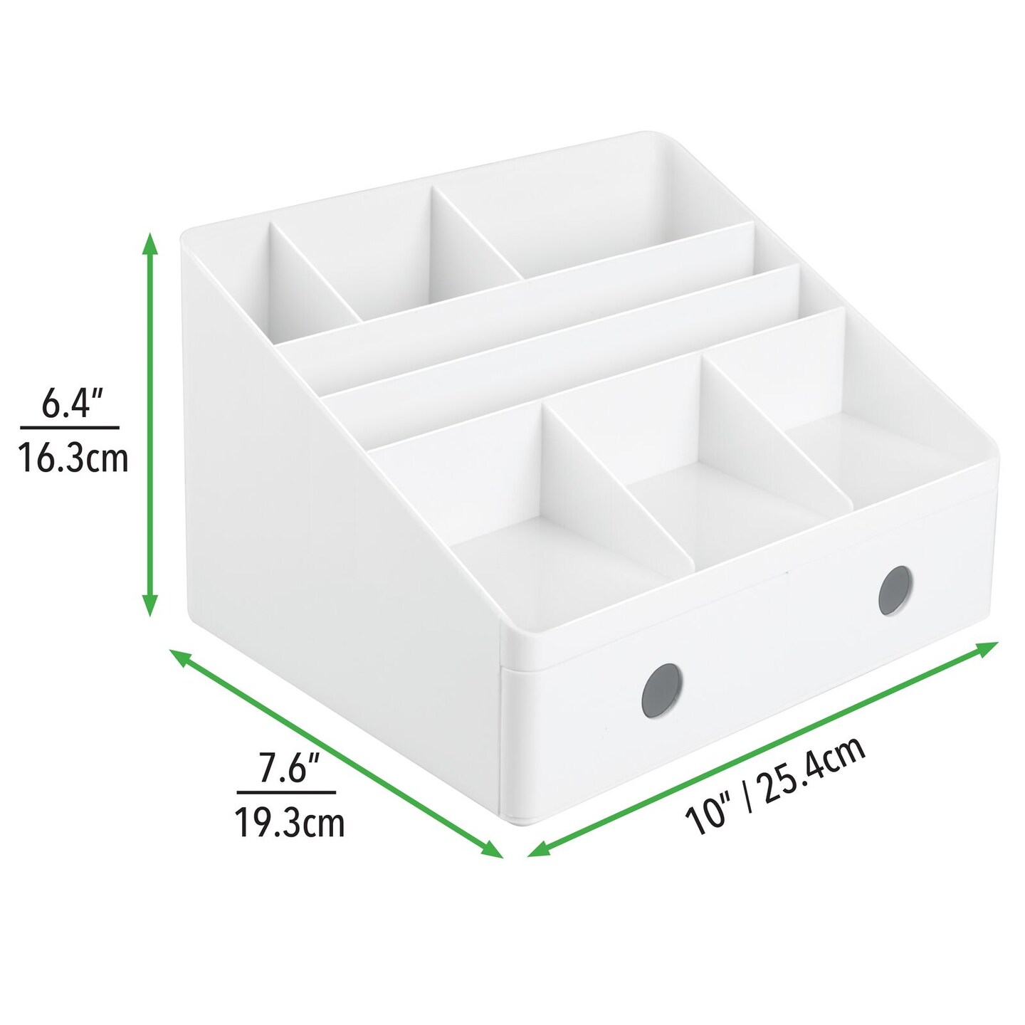 mDesign Large Plastic Divided Home Office Desk Organizer with 2 Drawers - White