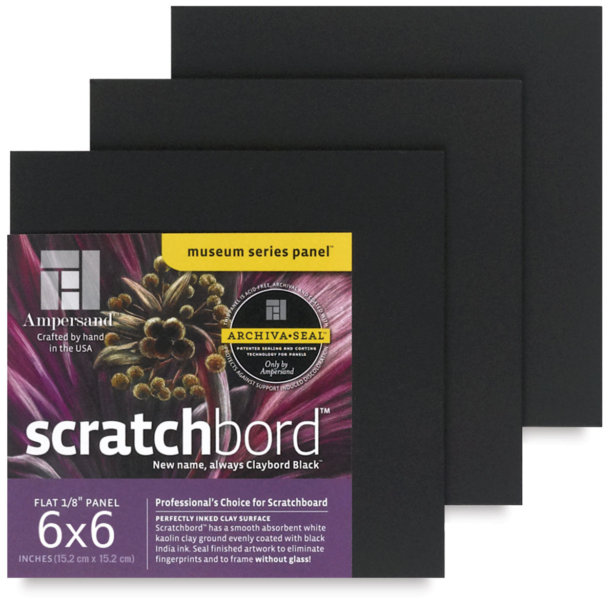Ampersand Claybord Scratchbord Pack 6" x 6", 1/8" Thick, Black, Pkg of 3 Michaels