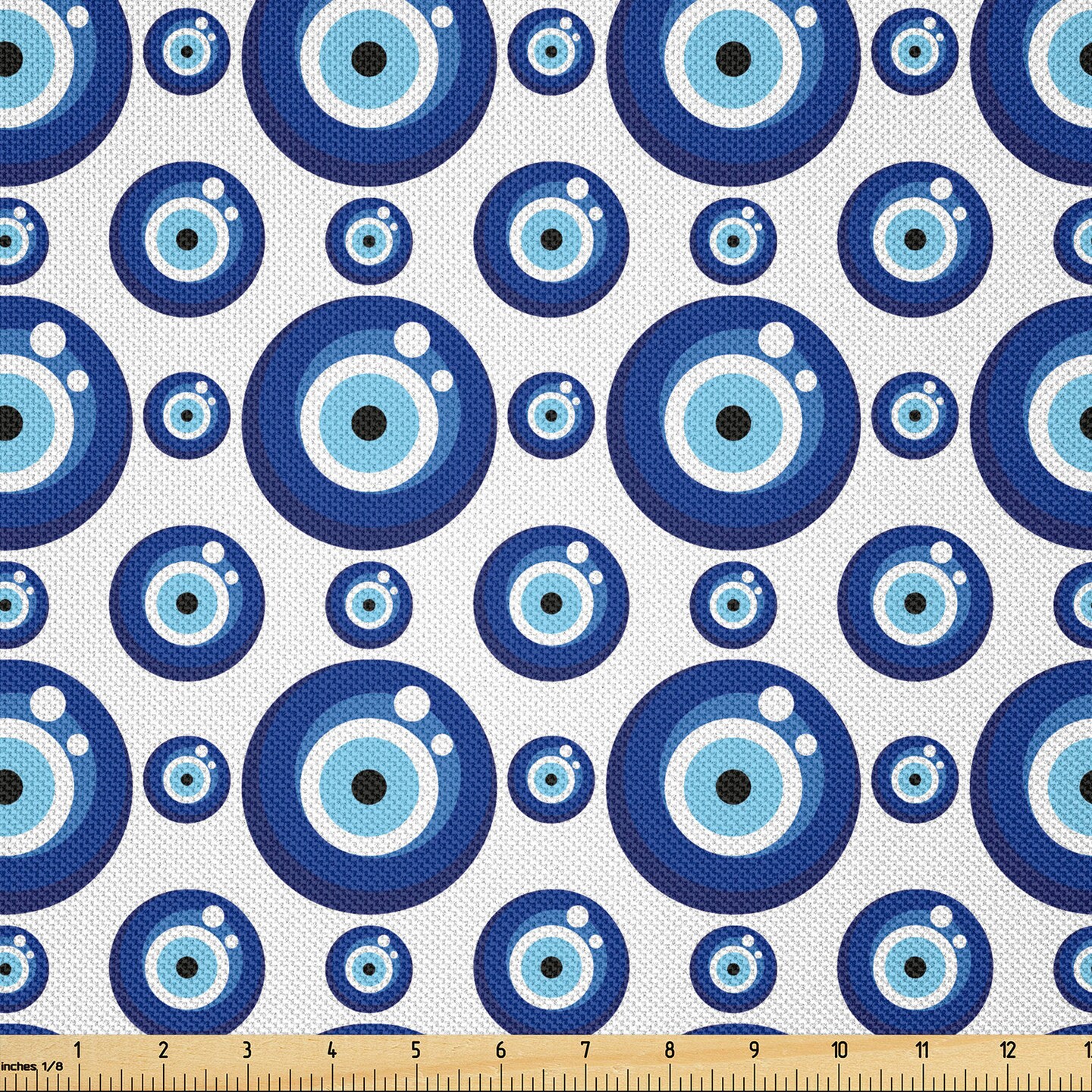 Ambesonne Evil Eye Fabric by The Yard, Symmetrical Pattern All Seeing Eye Superstitious Turkish Ethnic, Decorative Satin Fabric for Home Textiles and Crafts, 3 Yards, Blue White