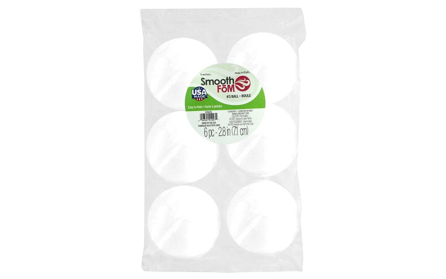 FloraCraft Foam SmoothFom Ball 3&#x22; 6pc