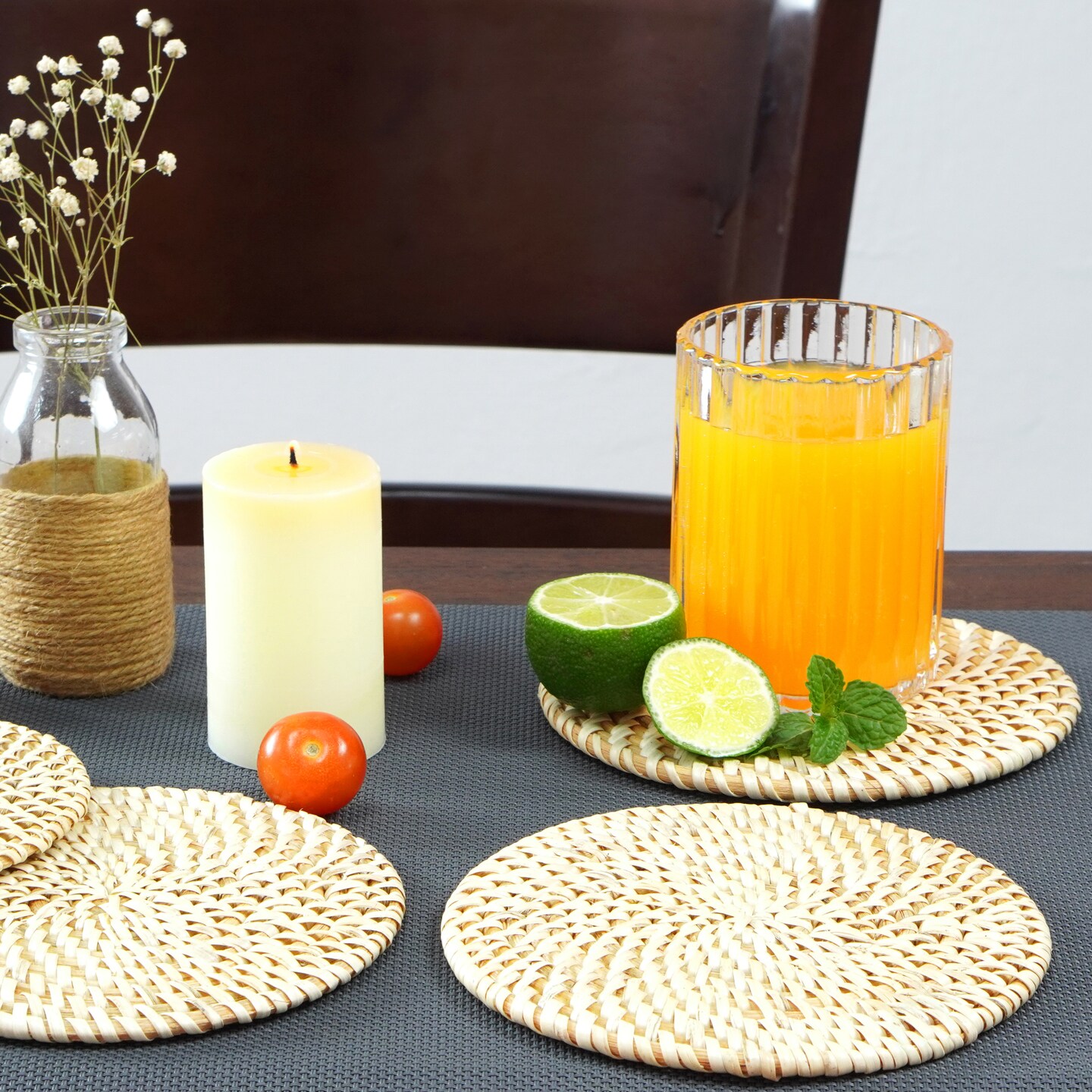 Set of 4 Decorative Round Natural Woven Handmade Rattan Placemats