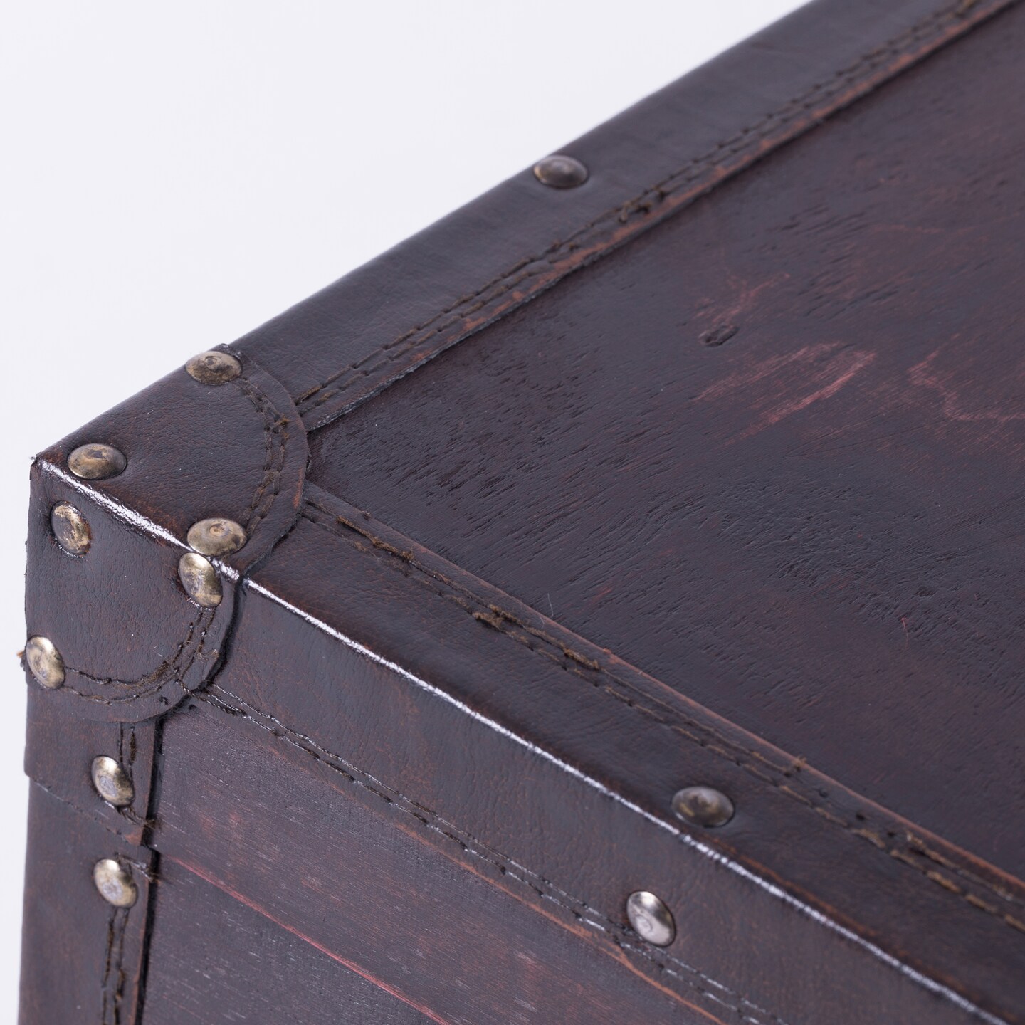 Vintage Style Brown Wooden Suitcase with Leather Trim