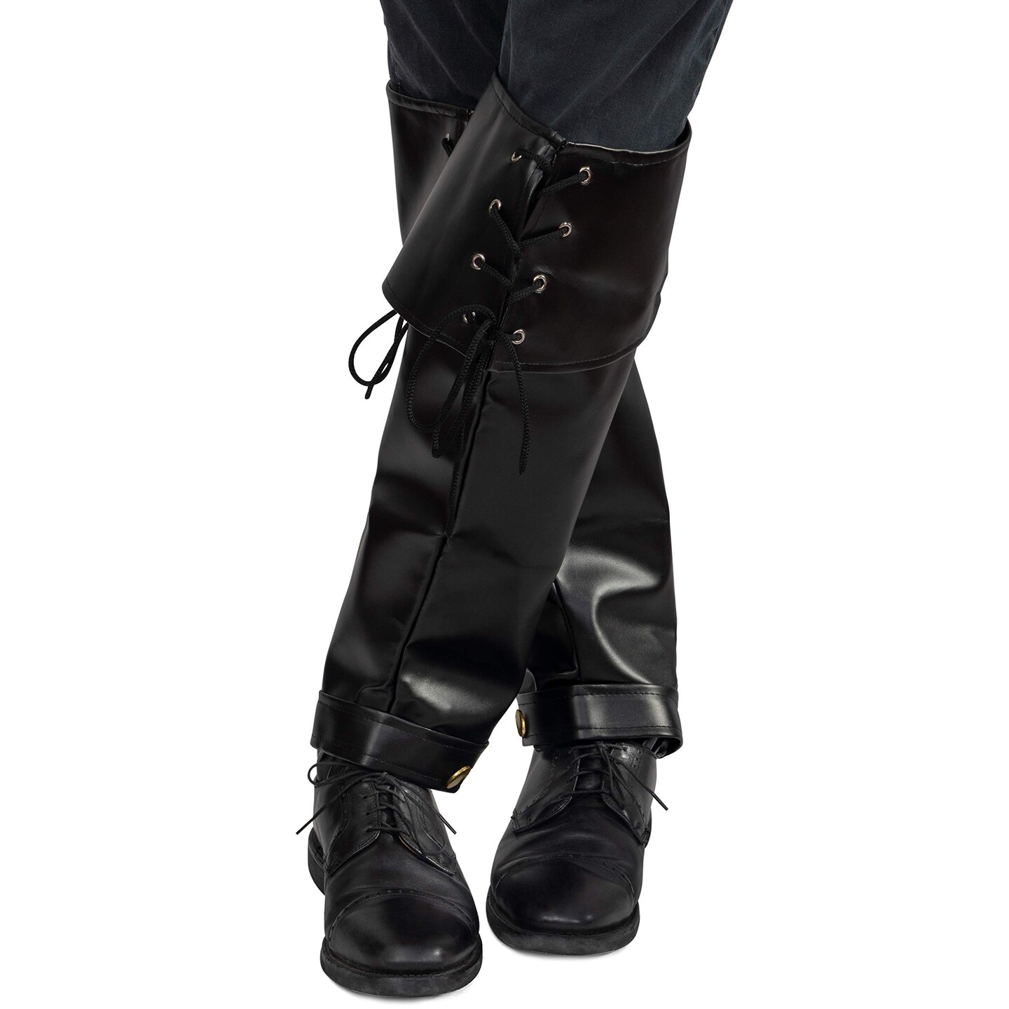 Faux Leather Pirate Boots - Over The Shoe Black Costume Bo... Laces for Medieval and Renaissance Costumes for Adults and Children