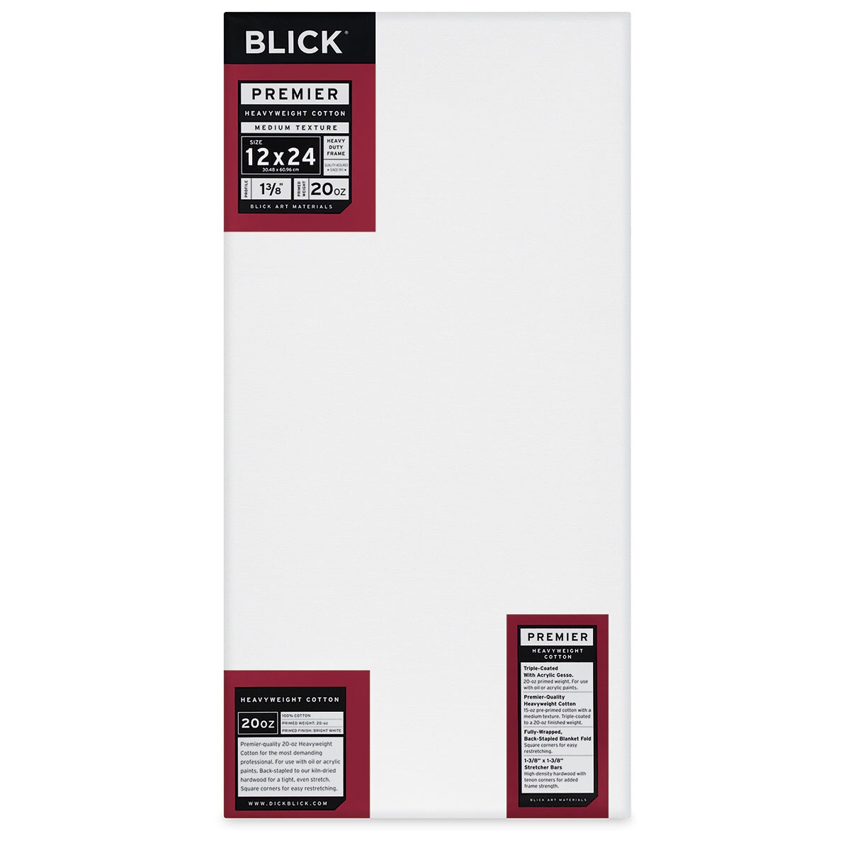 Blick Premier Heavyweight Stretched Cotton Canvas - 12&#x22; x 24&#x22;, 1-3/8&#x22; Profile