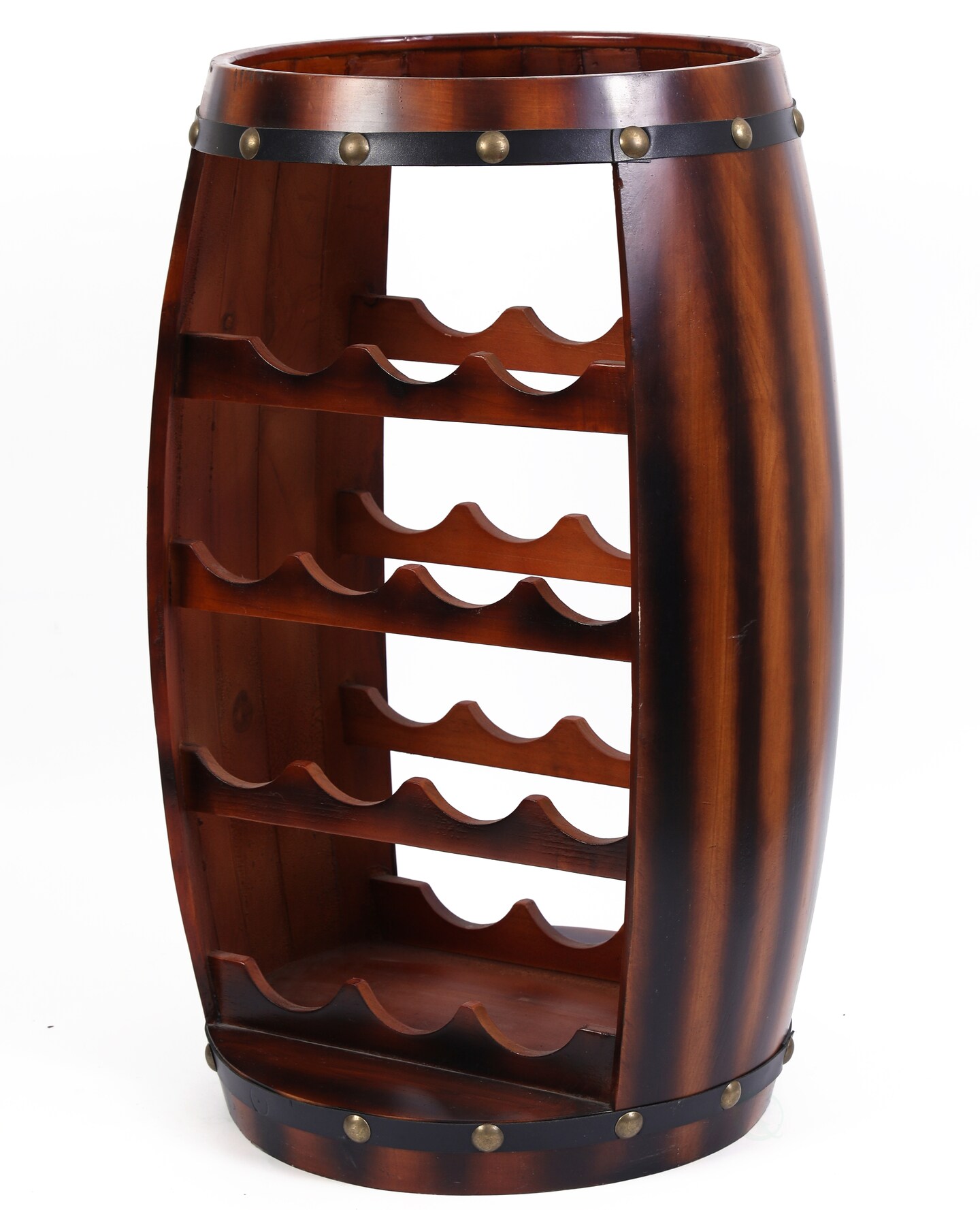 Wooden Barrel Shaped 14 Bottle Wine Rack