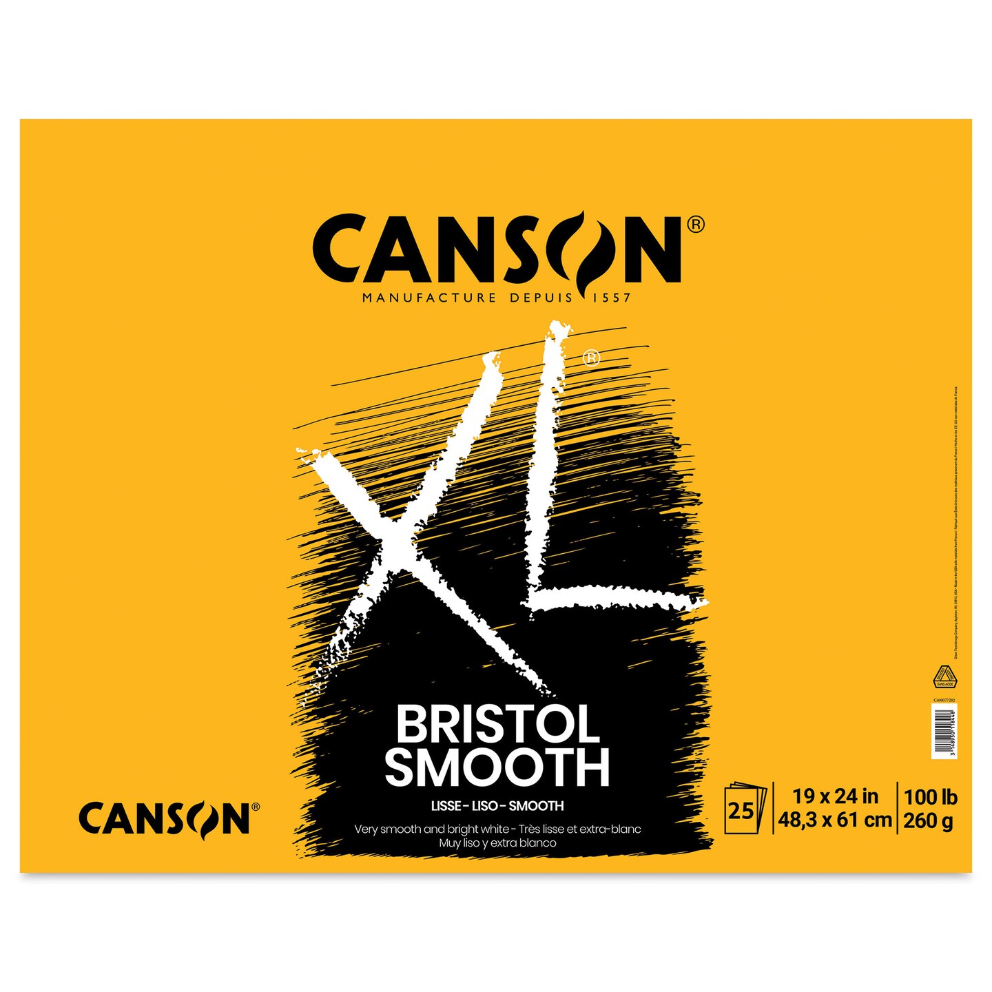 Canson XL Bristol - Pad, 19&#x22; x 24&#x22;, Smooth, 25 Sheets, Tapebound