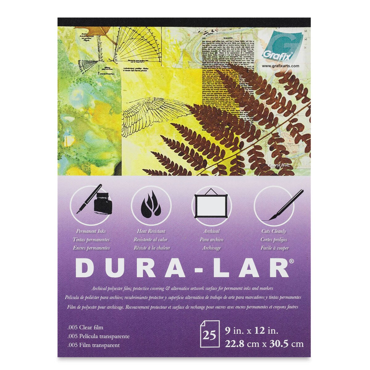 Grafix Dura-Lar Clear Acetate Alternative - 9&#x22; x 12&#x22; x .005&#x22;, Pad, 25 Sheets