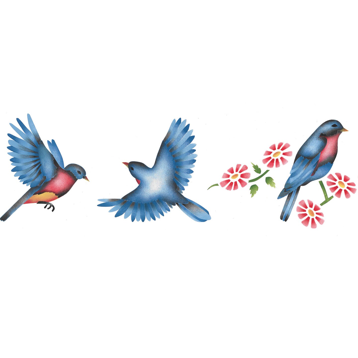 Bluebirds with Flowers Wall Stencil | 444 by Designer Stencils | Animal & Nature Stencils | Reusable Art Craft Stencils for Painting on Walls, Canvas, Wood | Reusable Plastic Paint Stencil for Home Makeover | Easy to Use & Clean Art Stencil