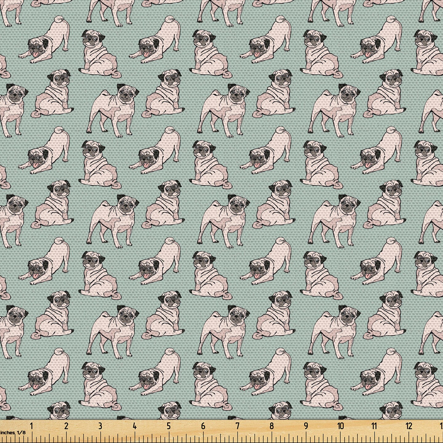 Ambesonne Pug Fabric by The Yard, Dogs Various States Sitting Standing ...