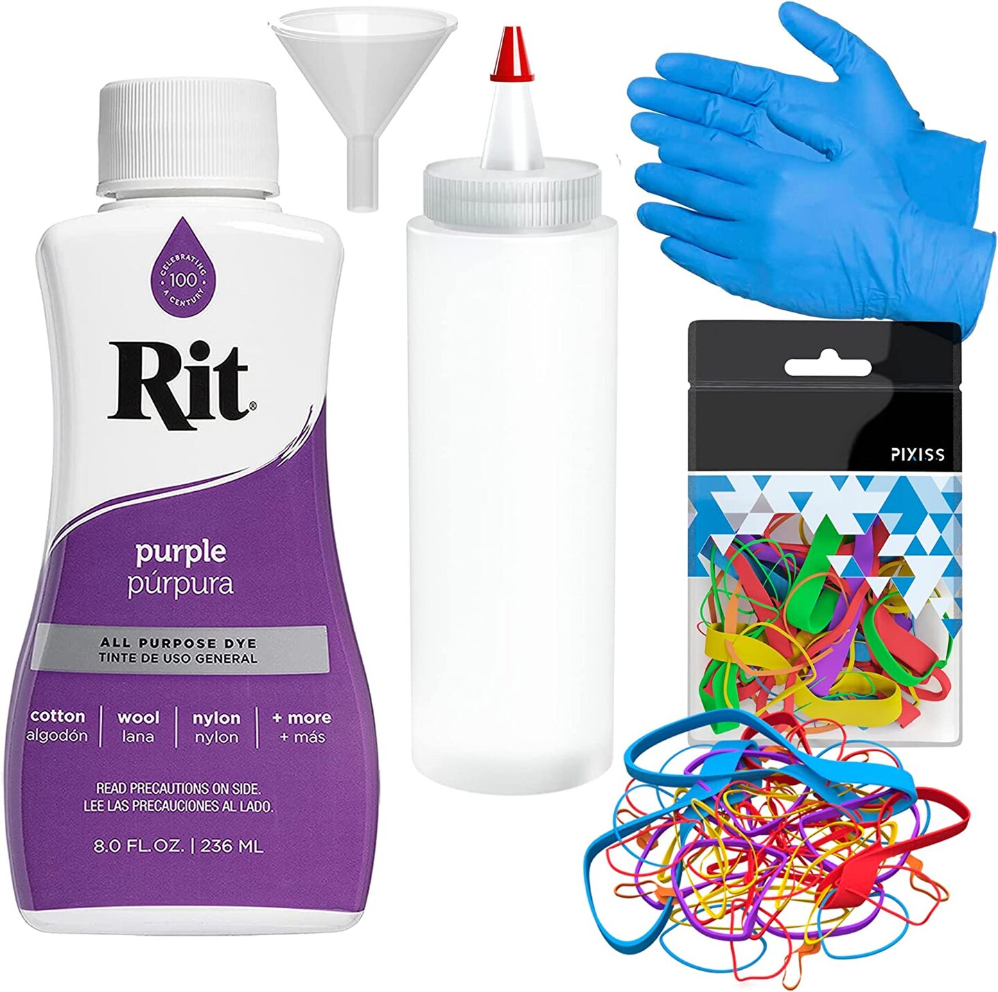 Rit Dye Liquid Purple All-Purpose Dye 8oz, Pixiss Tie Dye Accessories Bundle