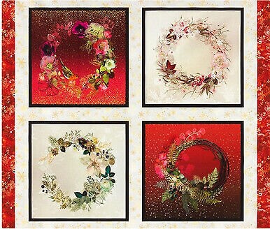 Festive Beauty Wreath Panel 36 x 44 Cotton Fabric by Robert Kaufman