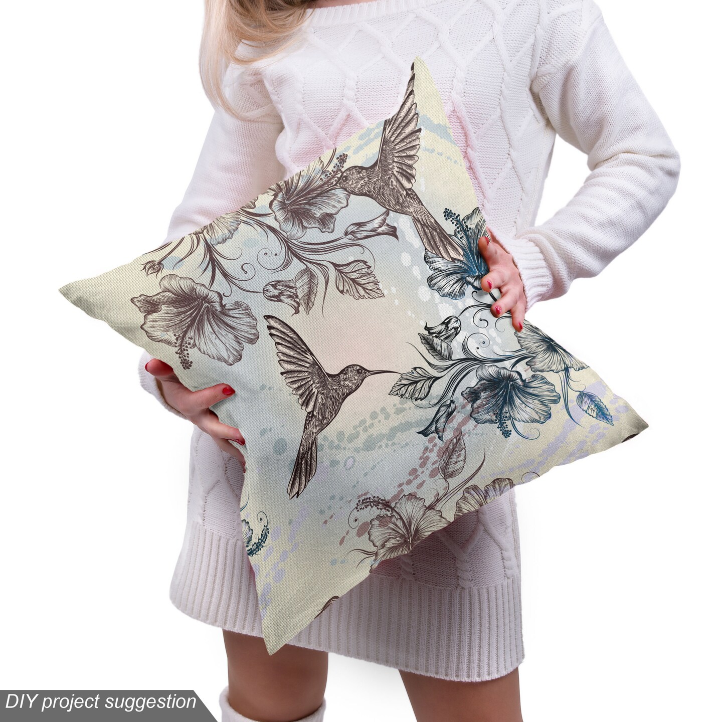 Ambesonne Hummingbird Fabric by The Yard, Birds and Hibiscus Flowers Nostalgia Antique Design Classical Print, Decorative Fabric for Upholstery and Home Accents, 2 Yards, Teal Brown