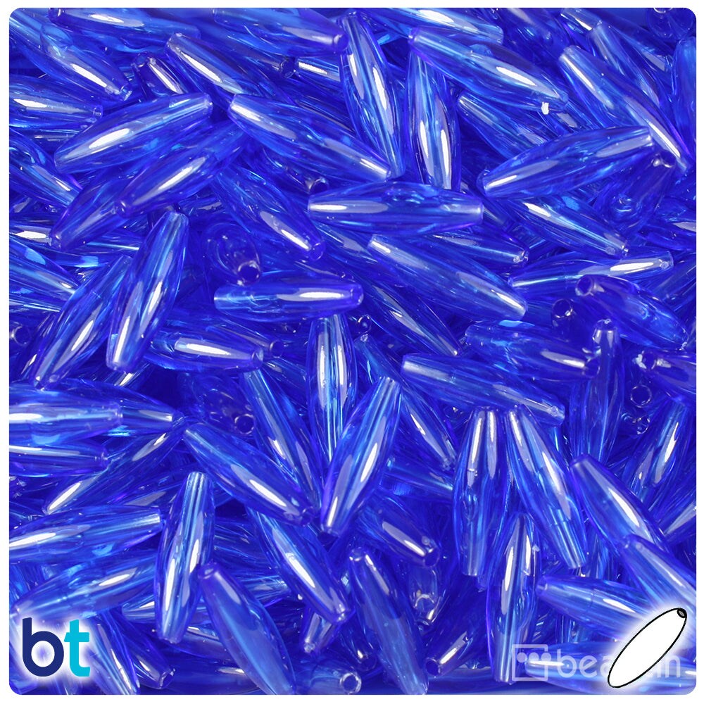 BeadTin Dark Sapphire Transparent 19mm Spaghetti Plastic Craft Beads (150pcs)