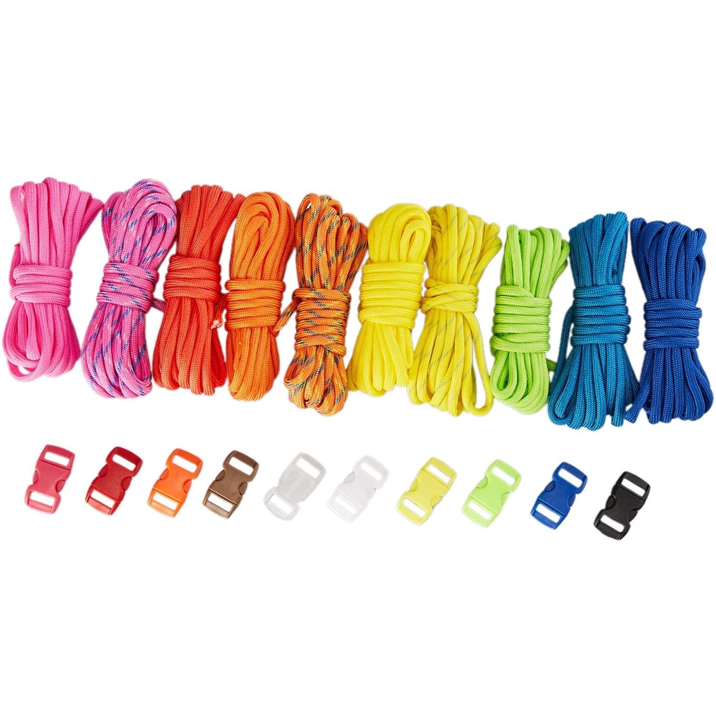 Paracord Rope with Buckles for Crafts (10 Colors, 20 Pieces
