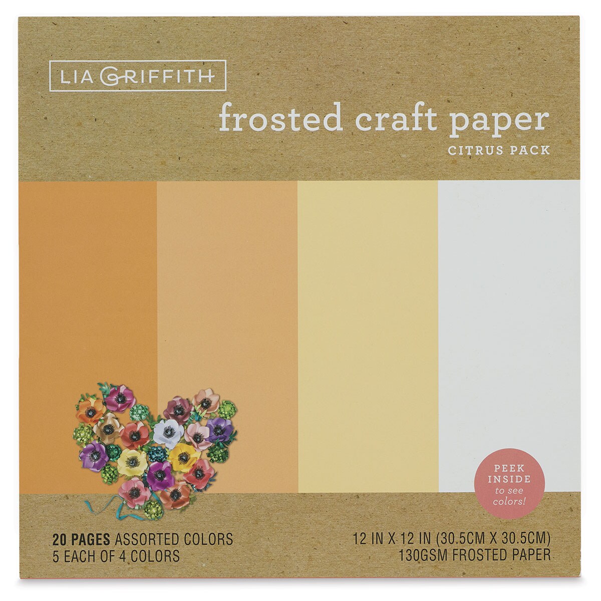 Lia Griffith Frosted Craft Paper - Citrus, 12&#x22; X 12&#x22;, 20 Sheets, 130 gsm