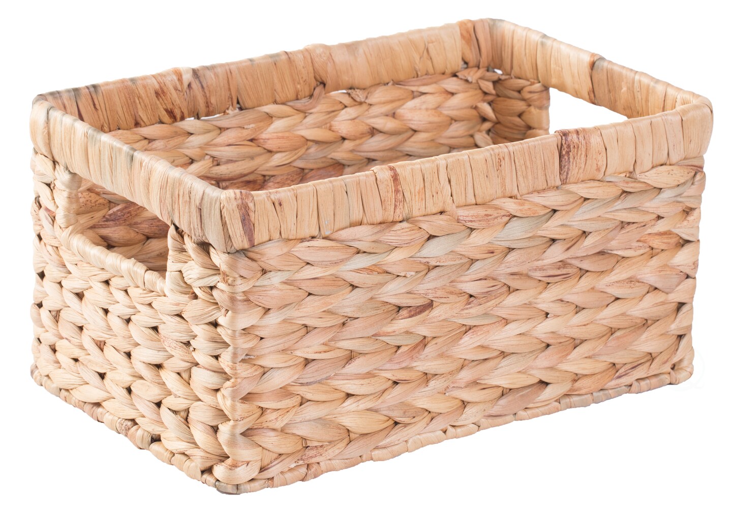 Natural Woven Water Hyacinth Wicker Rectangular Storage Bin Basket with Handles