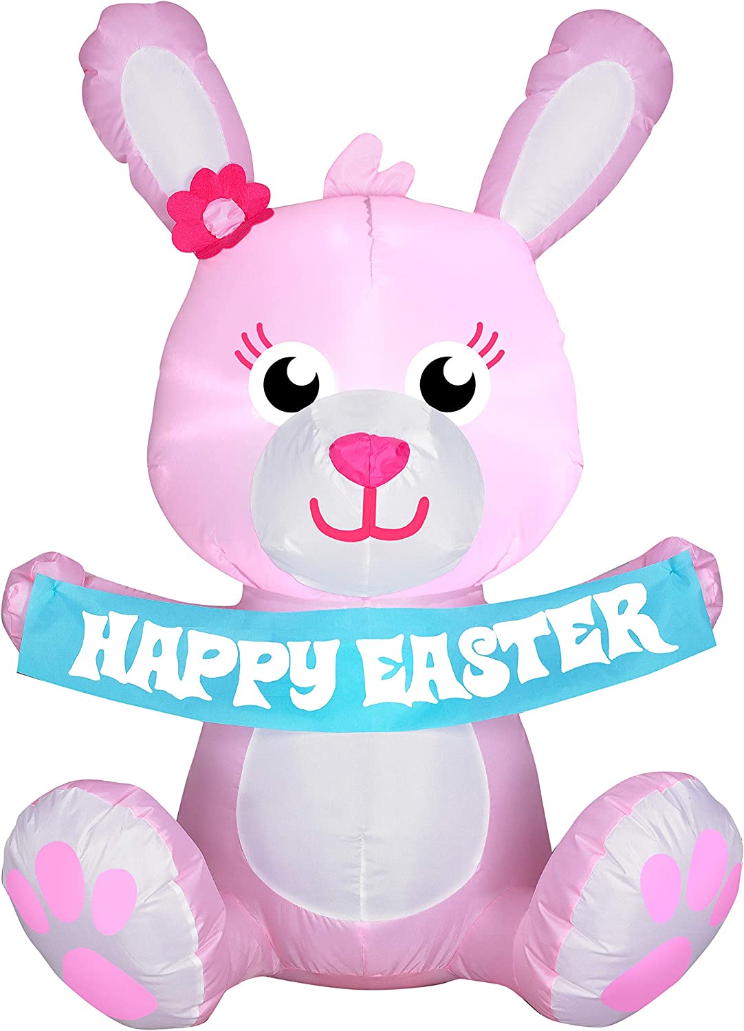 3.5&#x27; Gemmy Airblown Inflatable PINK Bunny w/ &#x22;Happy Easter&#x22; Banner 44085