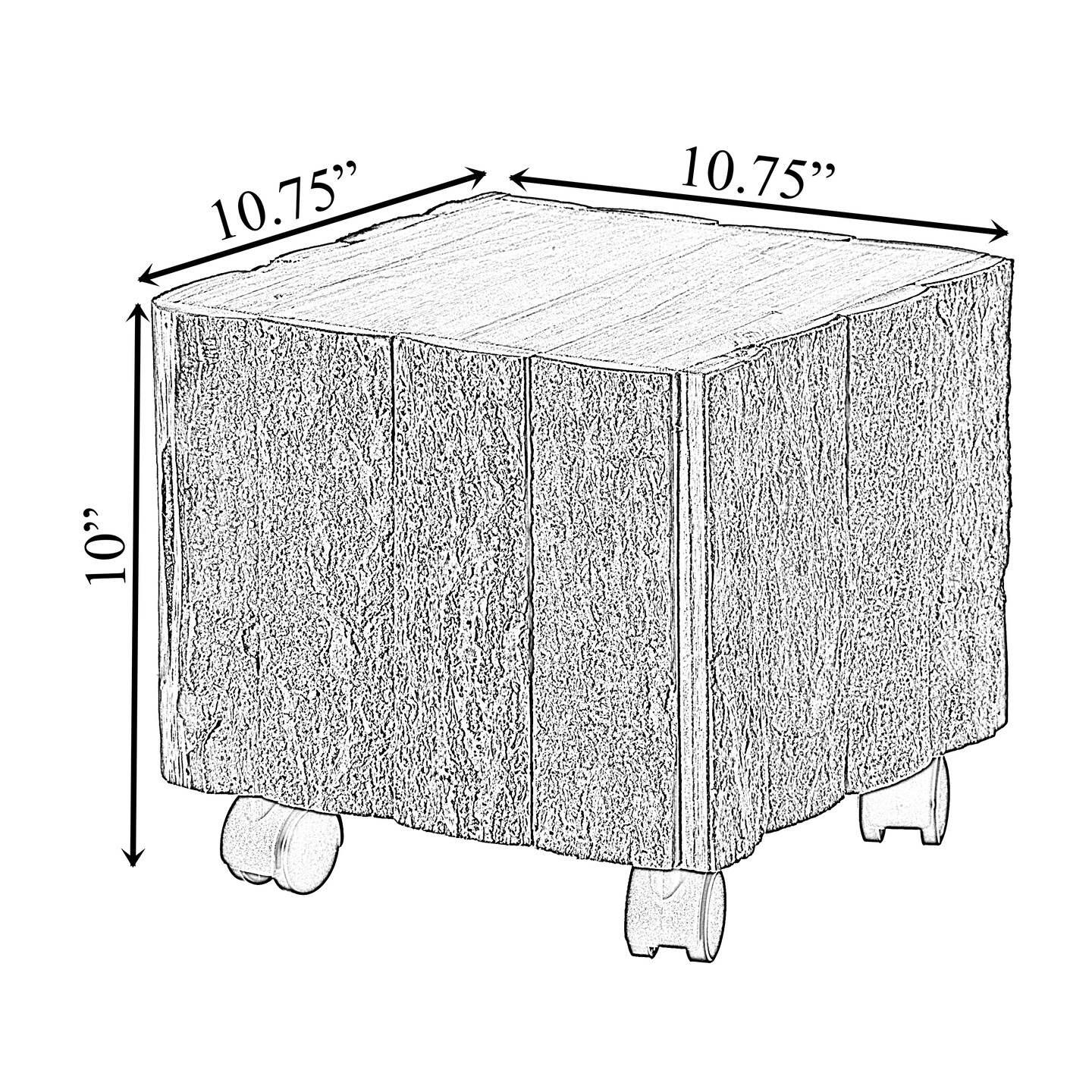 Accent Decorative Natural Wooden Square Stump Stool, with Wheels for Indoor and Outdoor