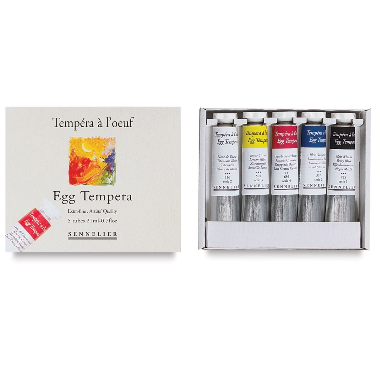 Sennelier Artists Egg Tempera - Assorted, Set of 5 colors, 21ml tubes