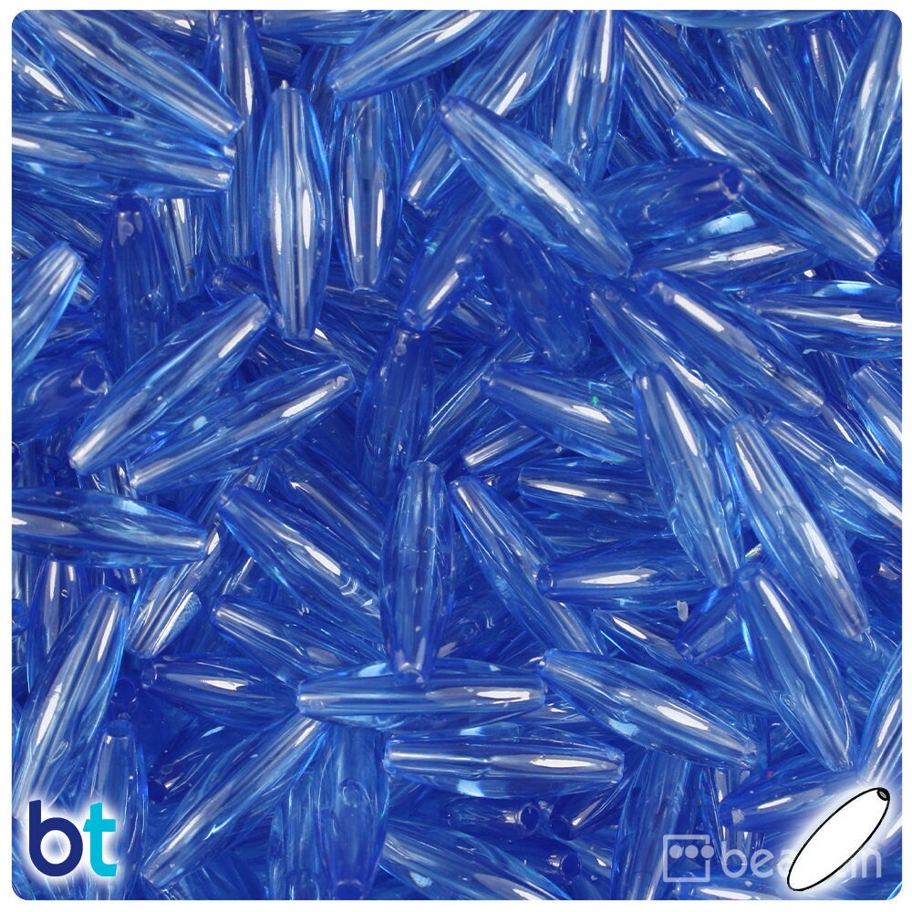BeadTin Medium Sapphire Transparent 19mm Spaghetti Plastic Craft Beads (150pcs)