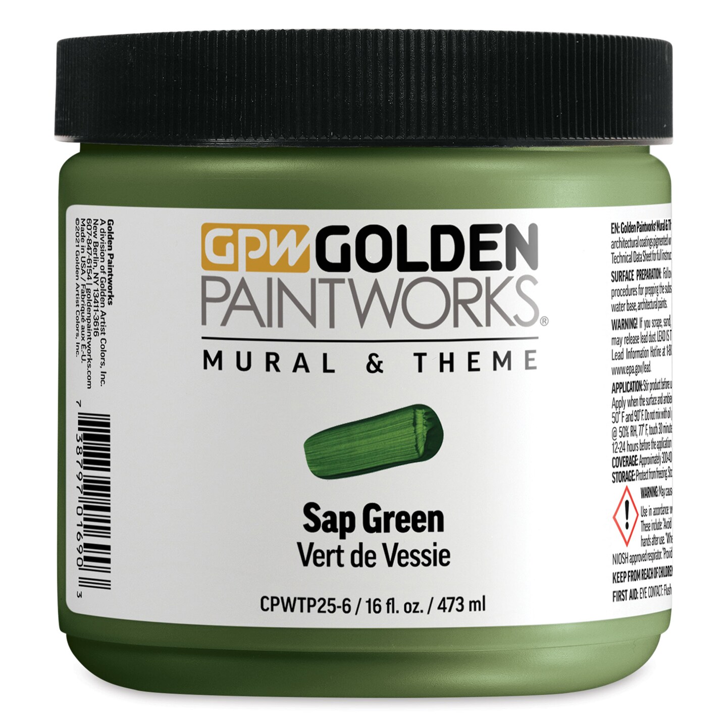 Golden Paintworks Mural and Theme Acrylic Paint - Sap Green, 16 oz, Jar