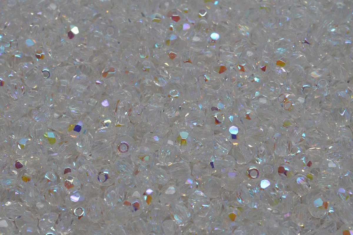 3mm Czech Fire Polish Round Bead, Crystal AB, 50 pieces