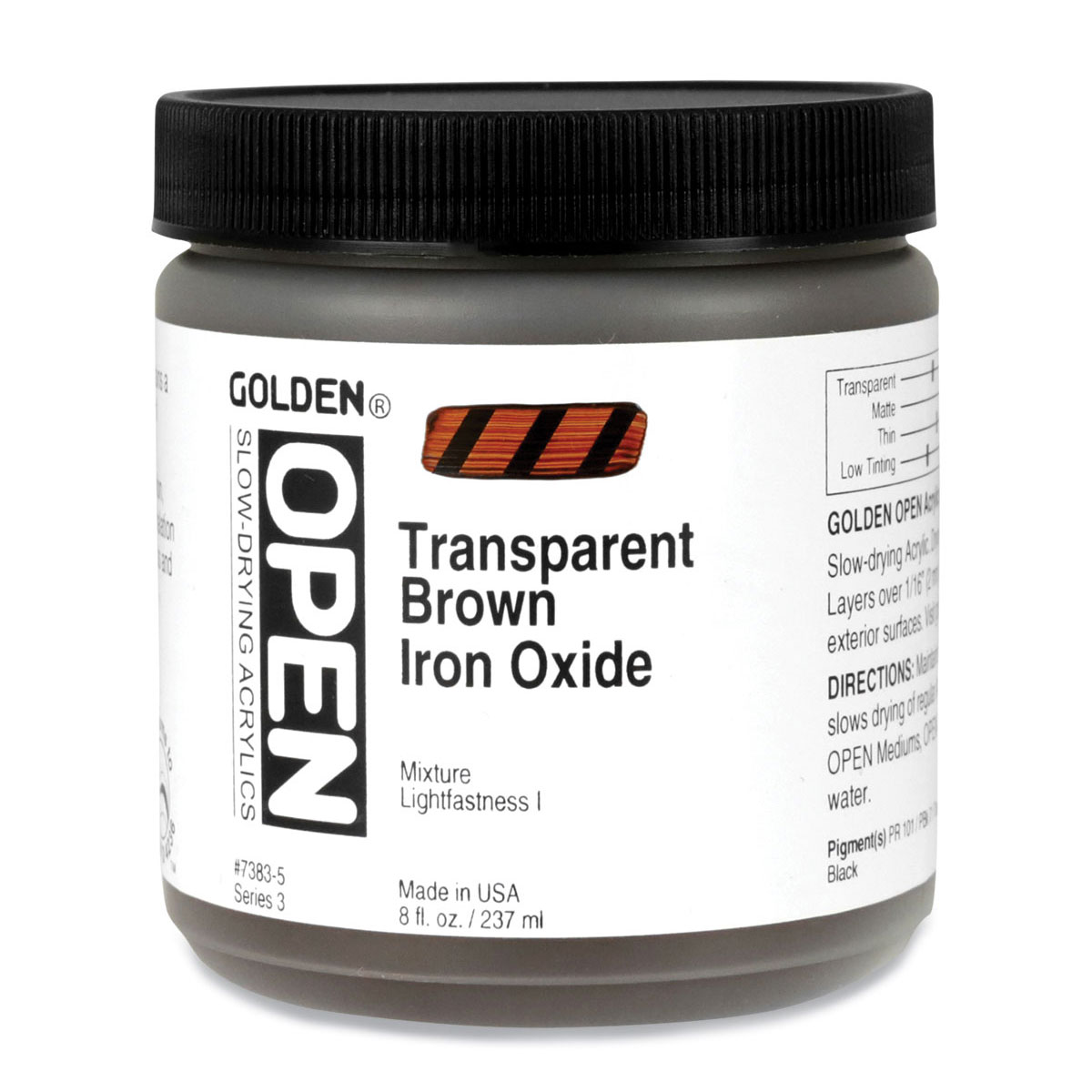 Golden Open Acrylics - Transparent Brown Iron Oxide, 8 oz Jar