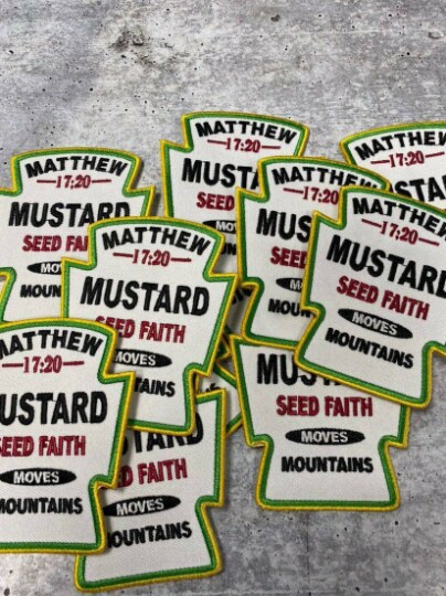 Patch Party Club &#x201C;Mustard Seed Faith&#x201D; Iron-On Embroidered Patch, Size 3.5&#x201D;