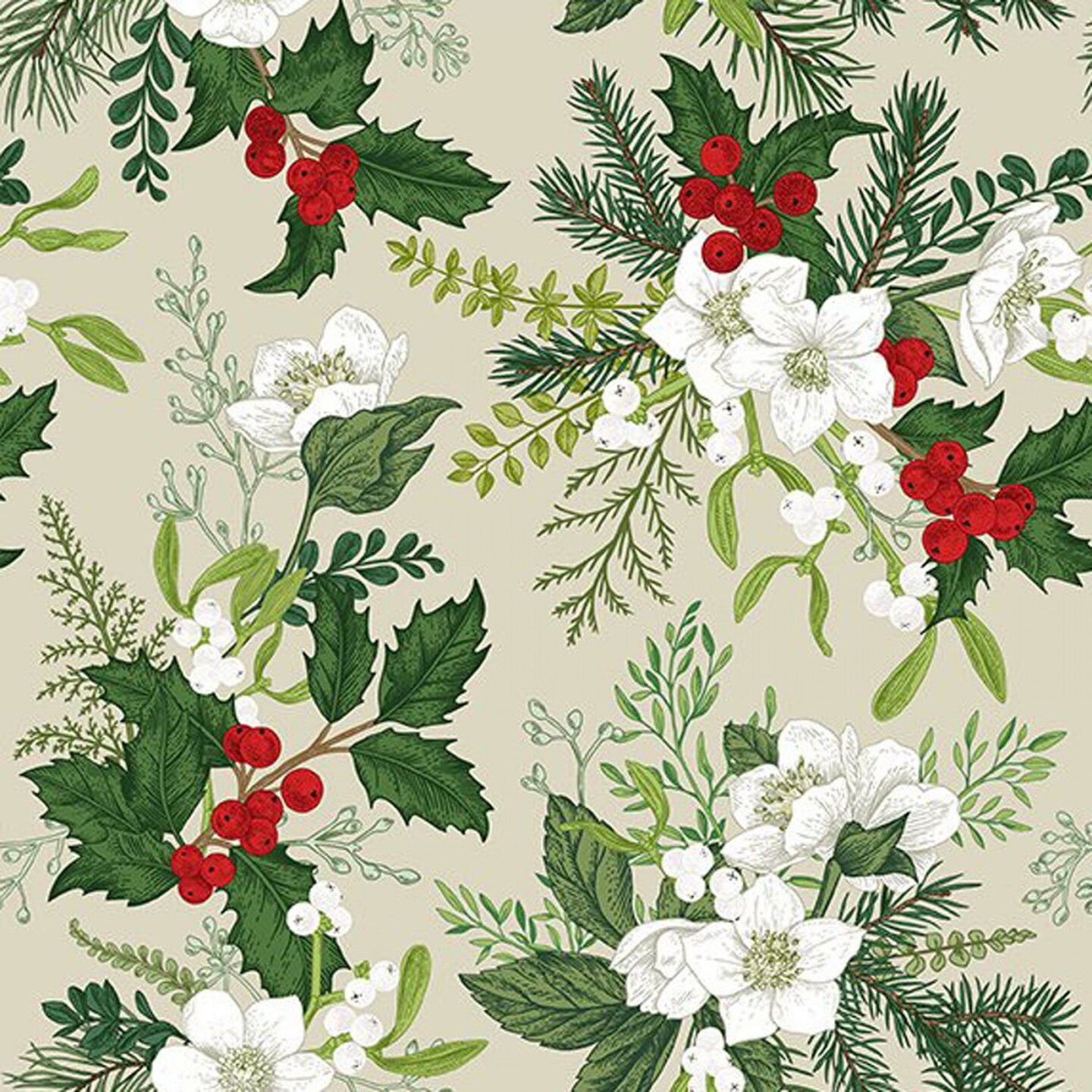 Winter Bloooms Christmas Flowers Cotton Fabric by In the Beginning by the yard
