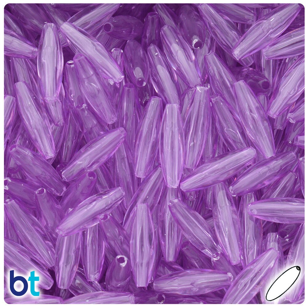 BeadTin Light Amethyst Transparent 19mm Spaghetti Plastic Craft Beads (150pcs)