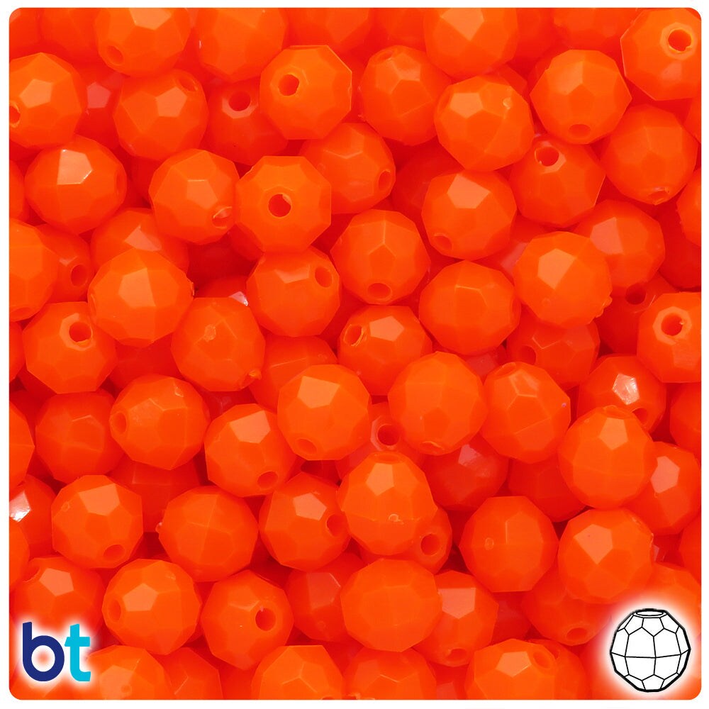 BeadTin Tangelo Neon Bright 10mm Faceted Round Plastic Craft Beads (225pcs)
