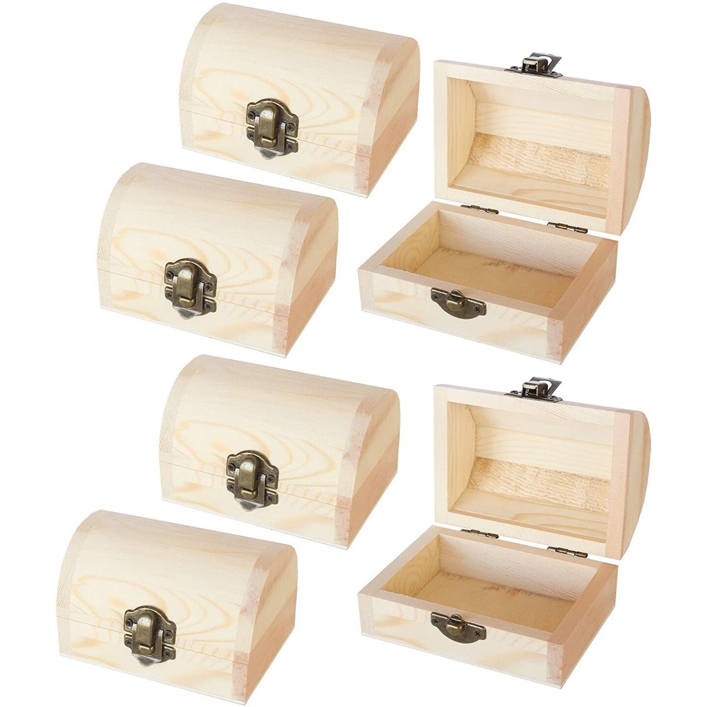 6 Pack Small Wooden Boxes with Hinged Lid, Front Clasp - Unfinished Paintable Treasure Box for DIY Arts &#x26; Crafts, Halloween, Pirate Birthday Party (2.8 x 3.9 x 2.4 in)