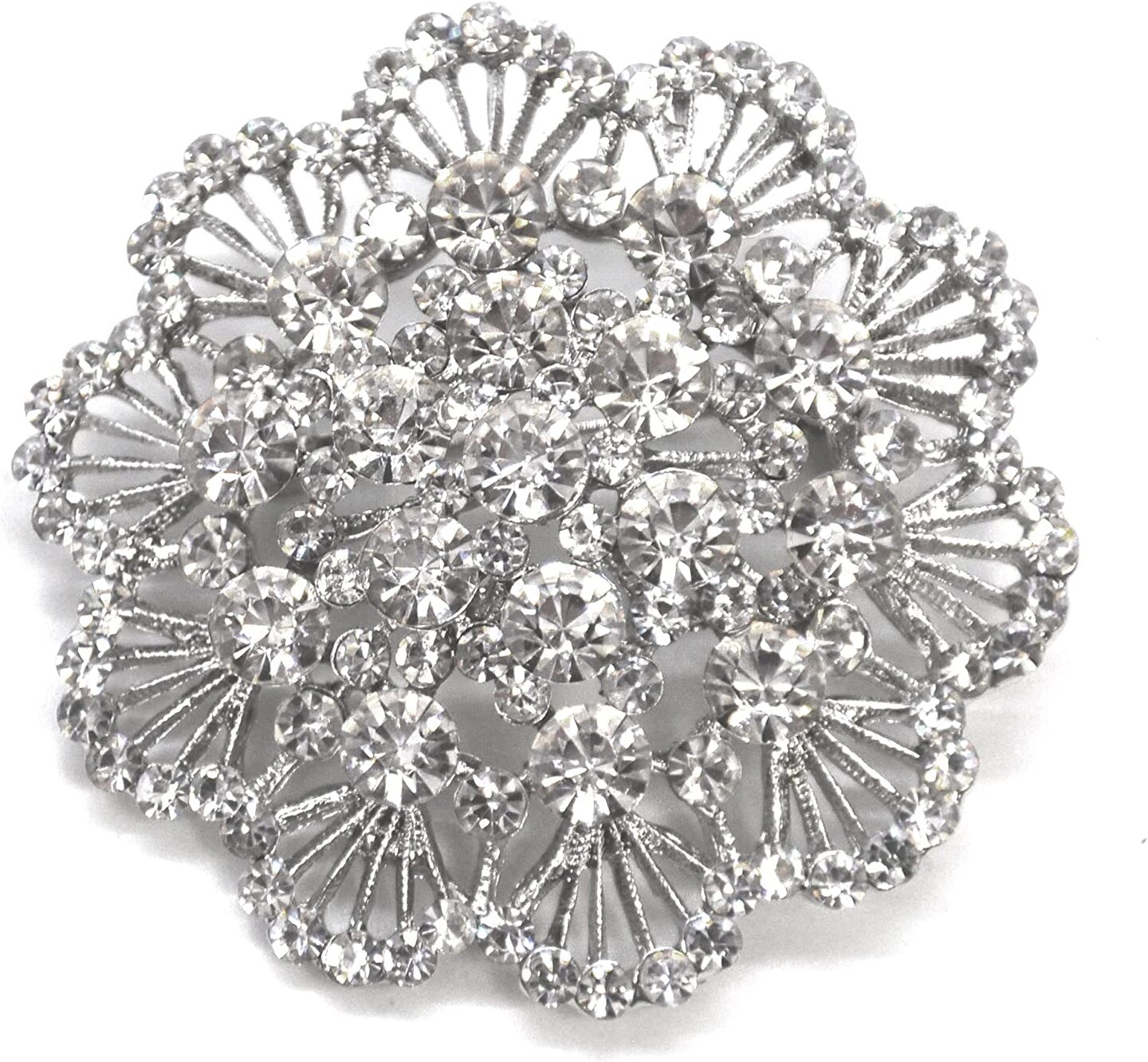 Belagio Rhinestone Brooch, 2" Diameter, 1 Piece, Lacey Flower, Silver/Crystal
