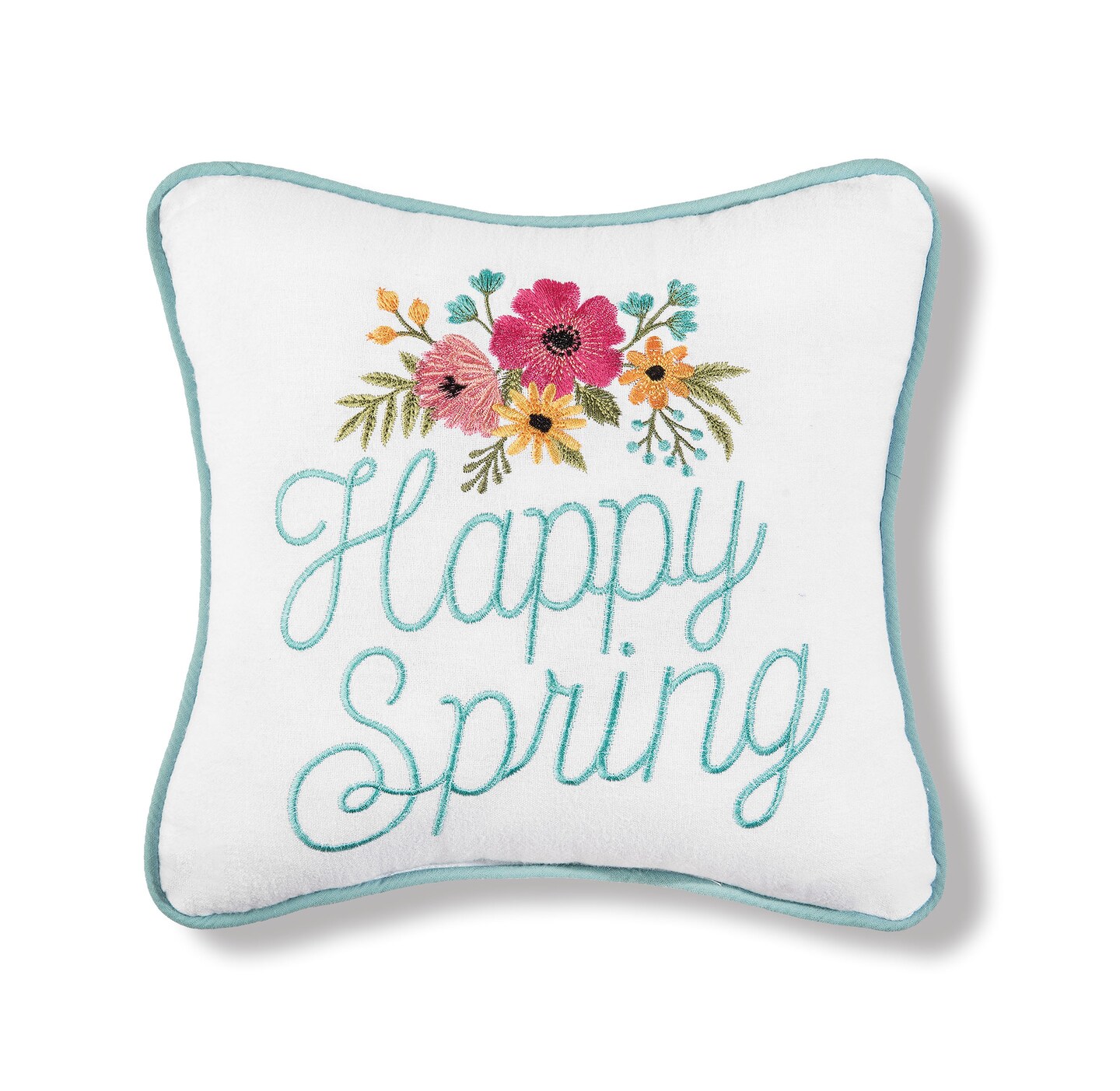 10&#x22; x 10&#x22; Happy Spring Embroidered Throw Pillow