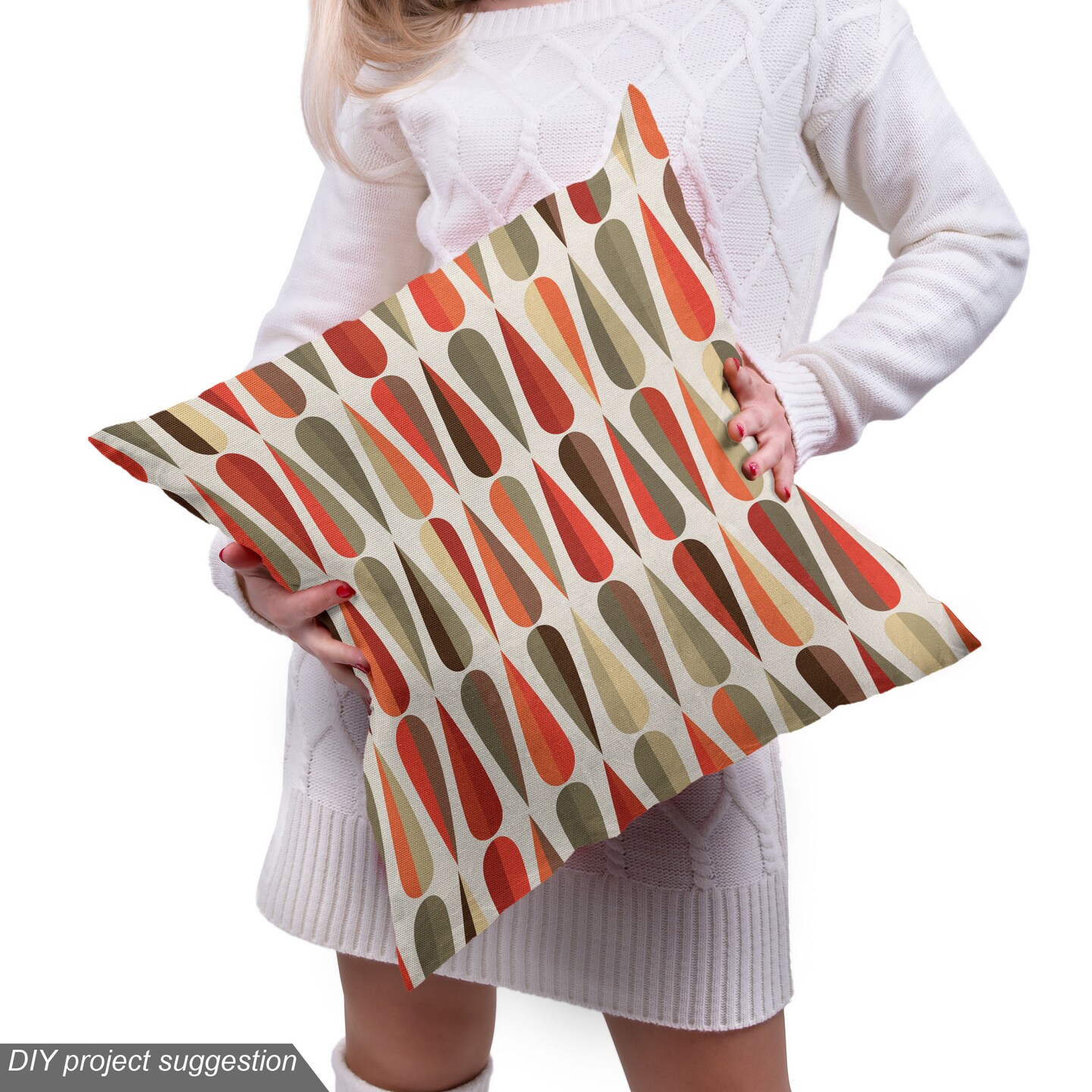 Ambesonne Retro Fabric by The Yard, Sixties and Seventies Style Geometric Round Shaped Repeated Symmetric Design, Decorative Fabric for Upholstery and Home Accents, 2 Yards, Orange Cream