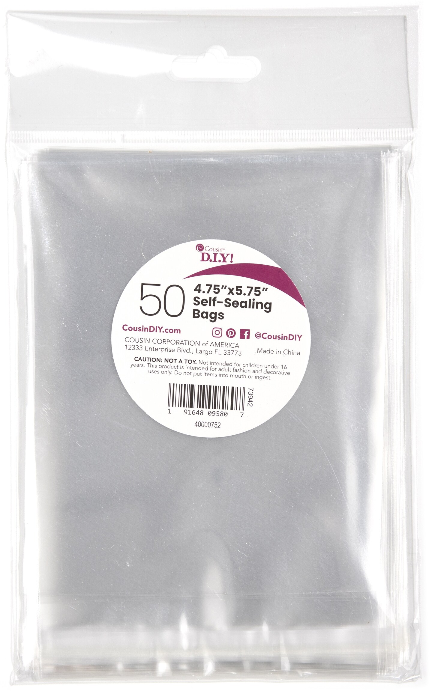 CousinDIY Self-Sealing Bags 50/Pkg-4.75&#x22;x5.75&#x22;